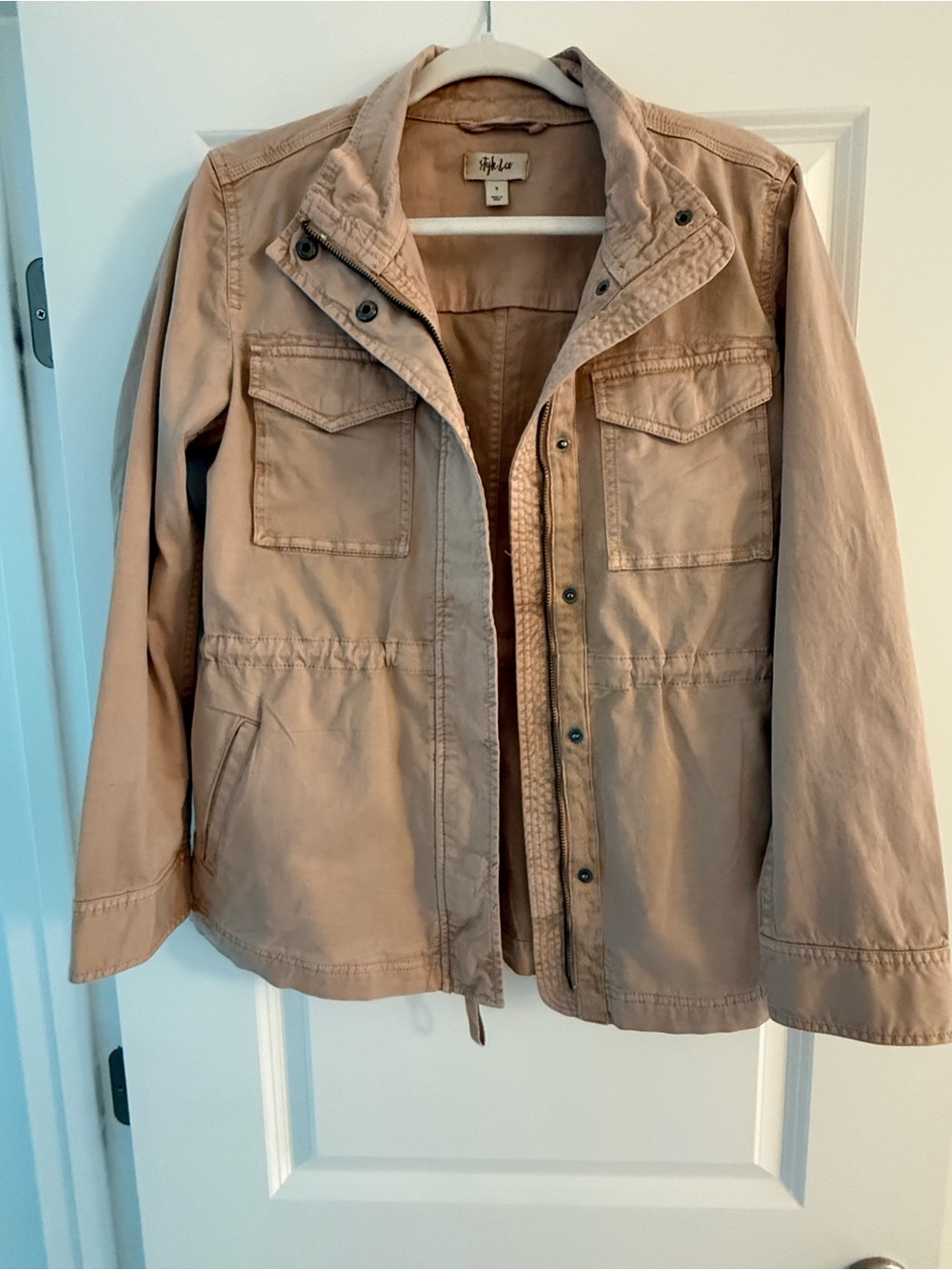 Style & Co. Lightweight Tan Utility Jacket with Snap Front